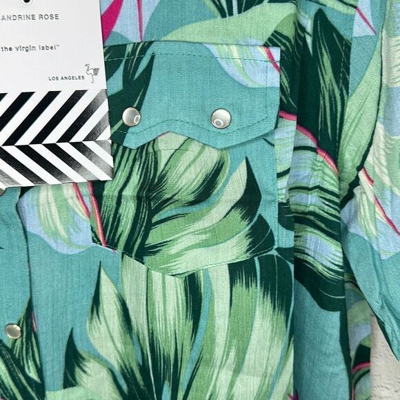 Sandrine Rose Free People Women’s Green Pink Leafy Oversized Button up size m - Picture 3 of 6